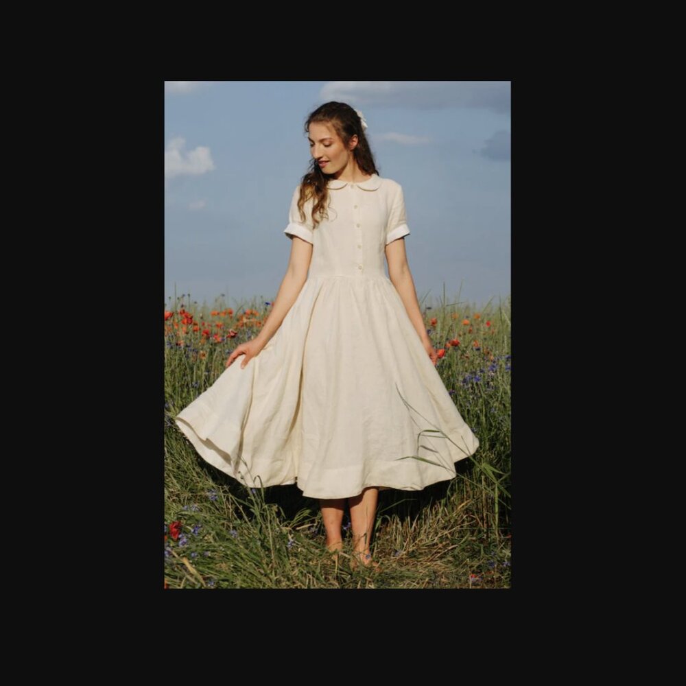 Son de Flor Classic Dress, Short Sleeve, Hemp, Milky White - Milky White / L - Picture 2 of 7